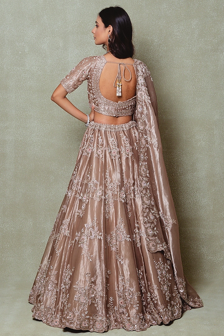 Brown & Silver Tissue Sequins Embroidered Bridal Lehenga Set by Vedant G at Pernia's Pop Up Shop