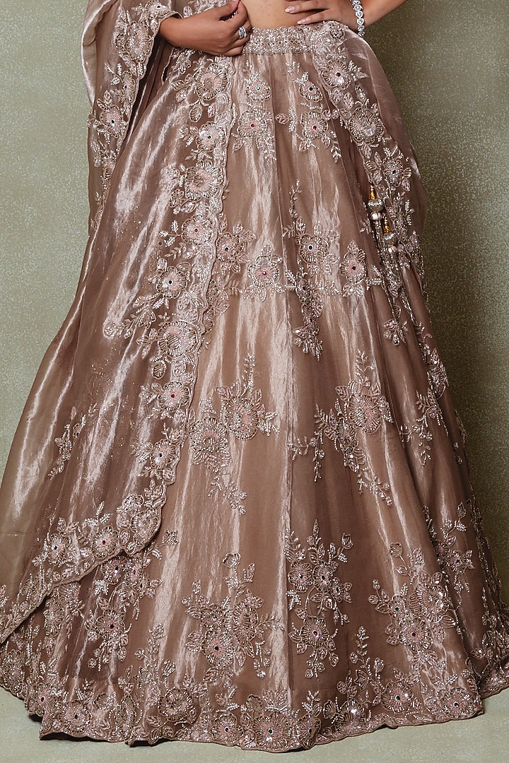 Brown & Silver Tissue Sequins Embroidered Bridal Lehenga Set by Vedant G at Pernia's Pop Up Shop