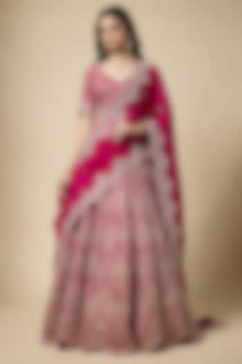 Fuchsia Pink Silk Zardosi Embroidered Bridal Lehenga Set by Vedant G at Pernia's Pop Up Shop
