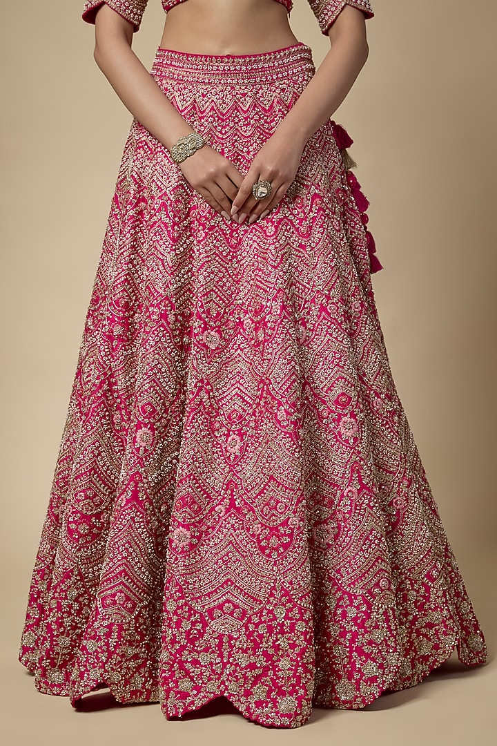 Fuchsia Pink Silk Zardosi Embroidered Bridal Lehenga Set by Vedant G at Pernia's Pop Up Shop