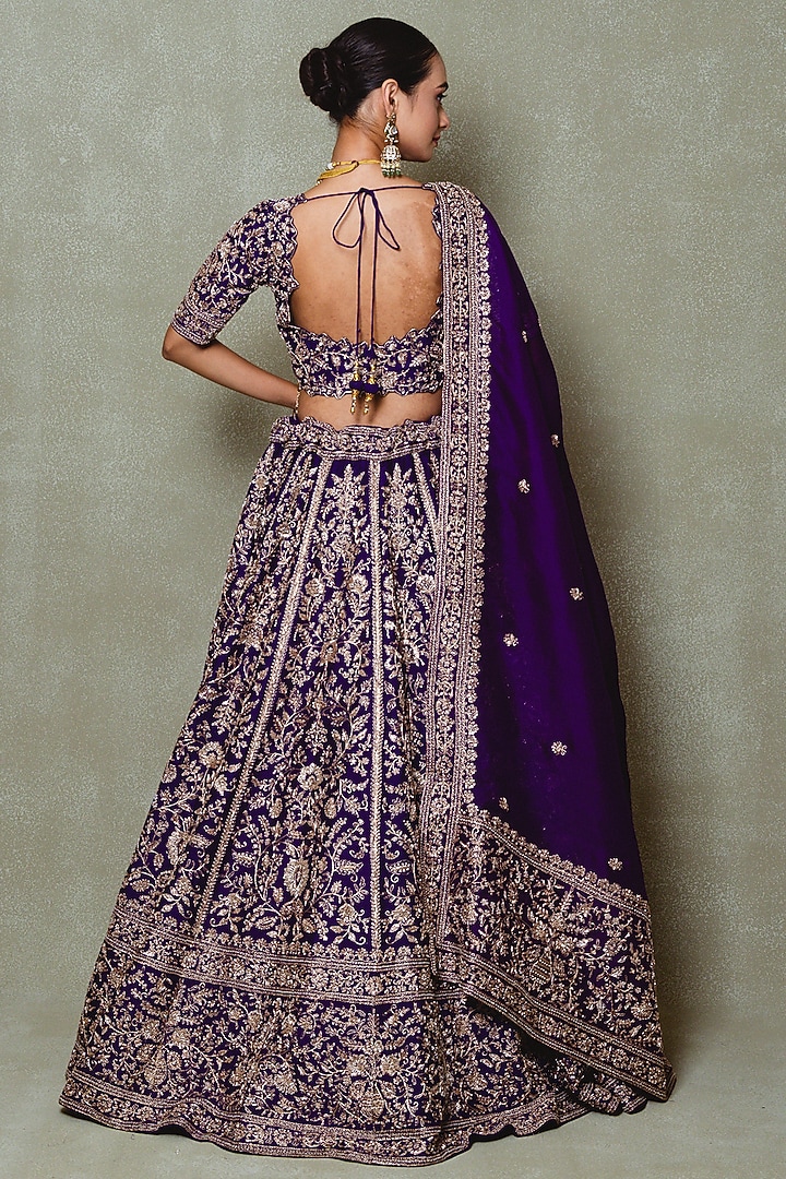 Purple Raw Silk Zardozi Embroidered Bridal Lehenga Set by Vedant G at Pernia's Pop Up Shop