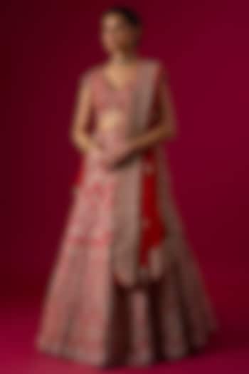 Red Silk Zardosi Embroidered Bridal Lehenga Set by Vedant G at Pernia's Pop Up Shop