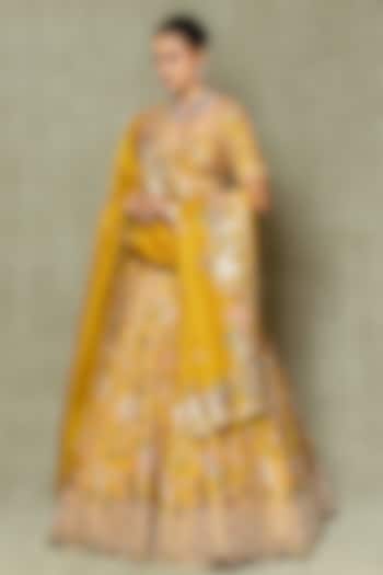 Yellow Organza Dori & Gota Embroidered Bridal Lehenga Set by Vedant G at Pernia's Pop Up Shop