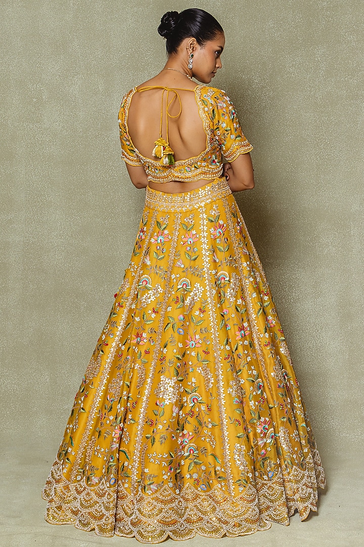 Yellow Organza Dori & Gota Embroidered Bridal Lehenga Set by Vedant G at Pernia's Pop Up Shop