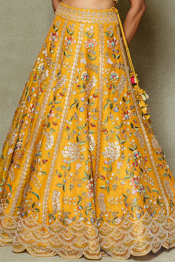 Yellow Organza Dori & Gota Embroidered Bridal Lehenga Set by Vedant G at Pernia's Pop Up Shop