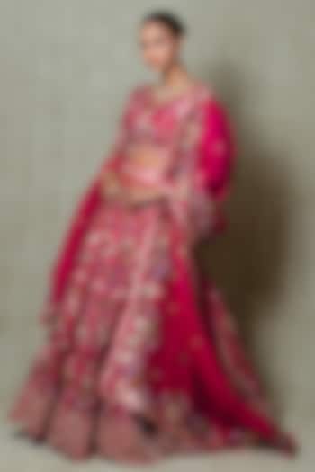 Rani Pink Organza Dori & Thread Embroidered Bridal Lehenga Set by Vedant G at Pernia's Pop Up Shop