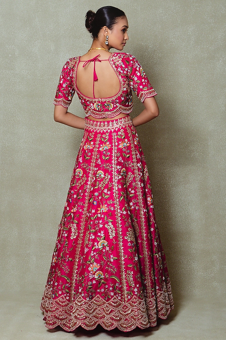 Rani Pink Organza Dori & Thread Embroidered Bridal Lehenga Set by Vedant G at Pernia's Pop Up Shop