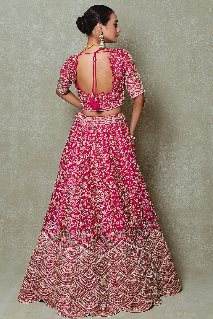 Rani Pink Organza Zardozi Embroidered Bridal Lehenga Set by Vedant G at Pernia's Pop Up Shop