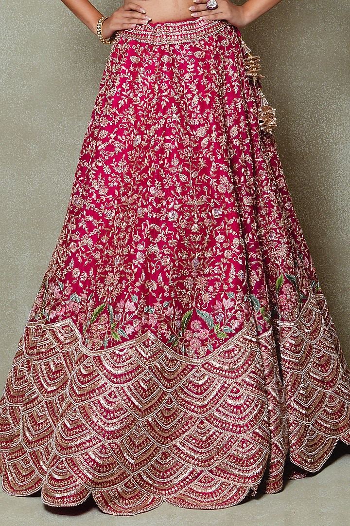 Rani Pink Organza Zardozi Embroidered Bridal Lehenga Set by Vedant G at Pernia's Pop Up Shop