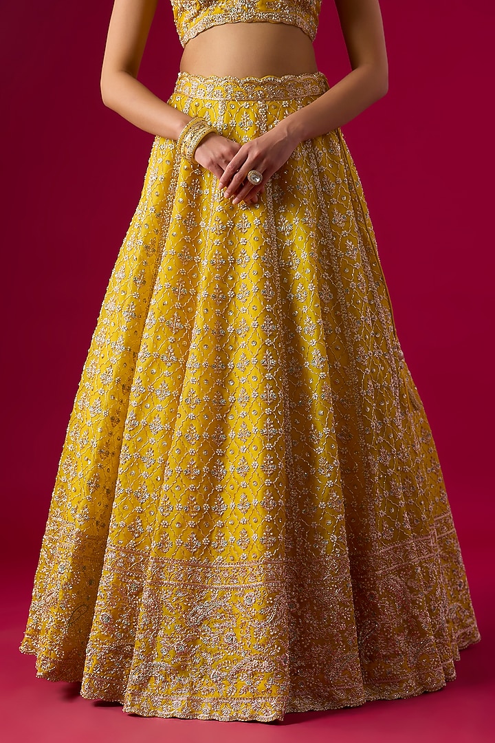 Yellow Organza Zardosi Embroidered Bridal Lehenga Set by Vedant G at Pernia's Pop Up Shop