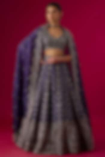 Purple Organza Oxidised Zardosi Embroidered Bridal Lehenga Set by Vedant G at Pernia's Pop Up Shop