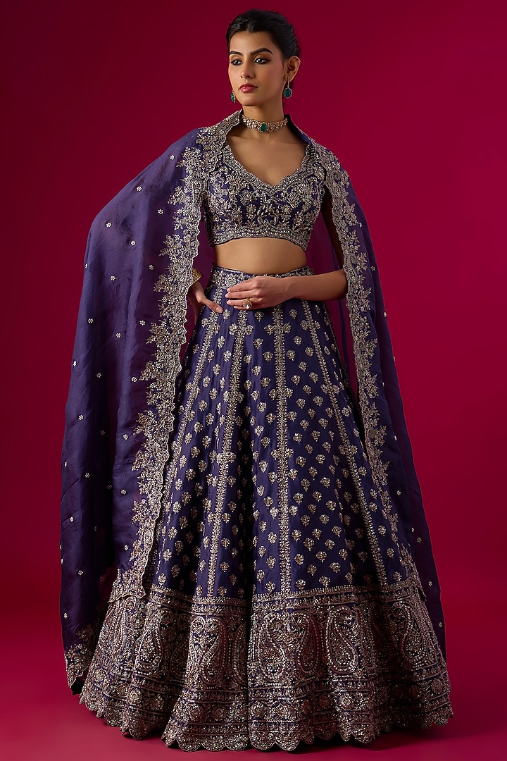 Purple Organza Oxidised Zardosi Embroidered Bridal Lehenga Set by Vedant G at Pernia's Pop Up Shop