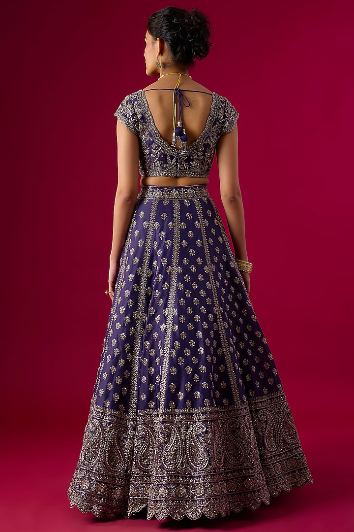 Purple Organza Oxidised Zardosi Embroidered Bridal Lehenga Set by Vedant G at Pernia's Pop Up Shop