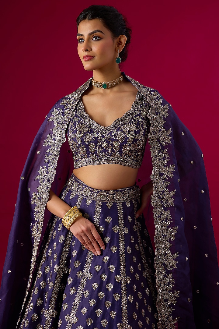 Purple Organza Oxidised Zardosi Embroidered Bridal Lehenga Set by Vedant G at Pernia's Pop Up Shop