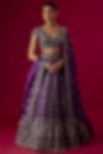 Violet Organza Oxidised Zardosi Embroidered Bridal Lehenga Set by Vedant G at Pernia's Pop Up Shop