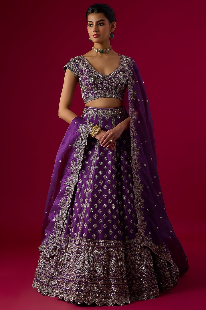 Violet Organza Oxidised Zardosi Embroidered Bridal Lehenga Set by Vedant G at Pernia's Pop Up Shop