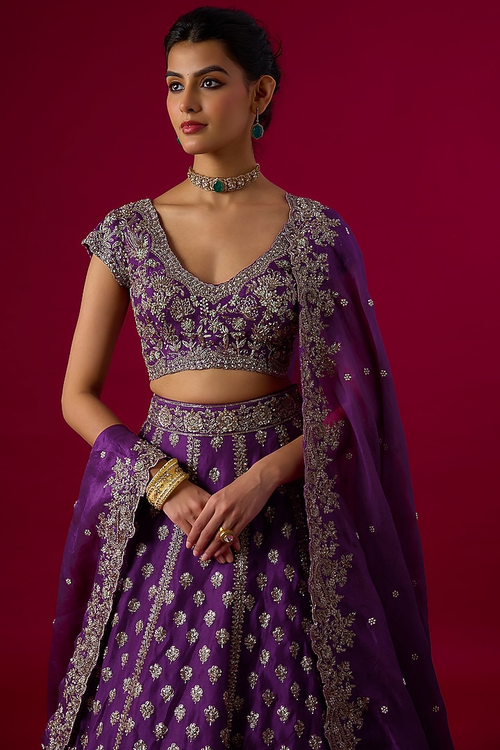Violet Organza Oxidised Zardosi Embroidered Bridal Lehenga Set by Vedant G at Pernia's Pop Up Shop