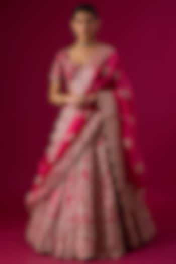 Pink Organza Zardosi Embroidered Bridal Lehenga Set by Vedant G at Pernia's Pop Up Shop