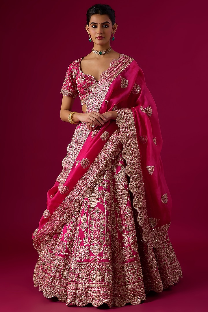 Pink Organza Zardosi Embroidered Bridal Lehenga Set by Vedant G at Pernia's Pop Up Shop