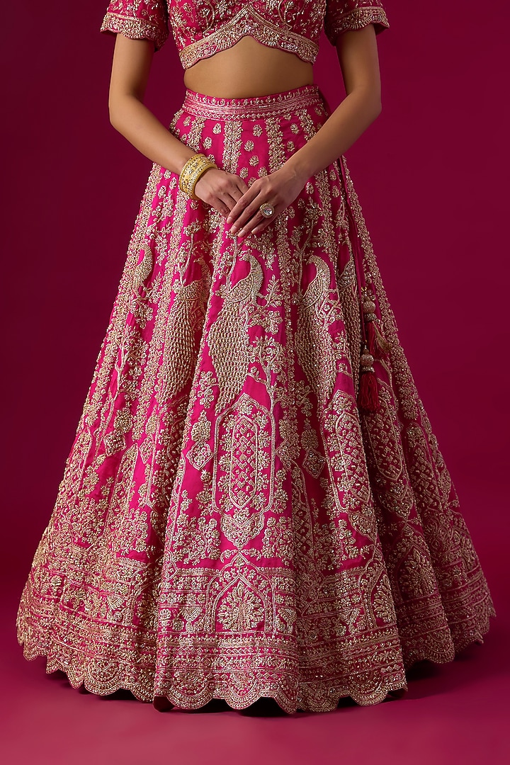 Pink Organza Zardosi Embroidered Bridal Lehenga Set by Vedant G at Pernia's Pop Up Shop