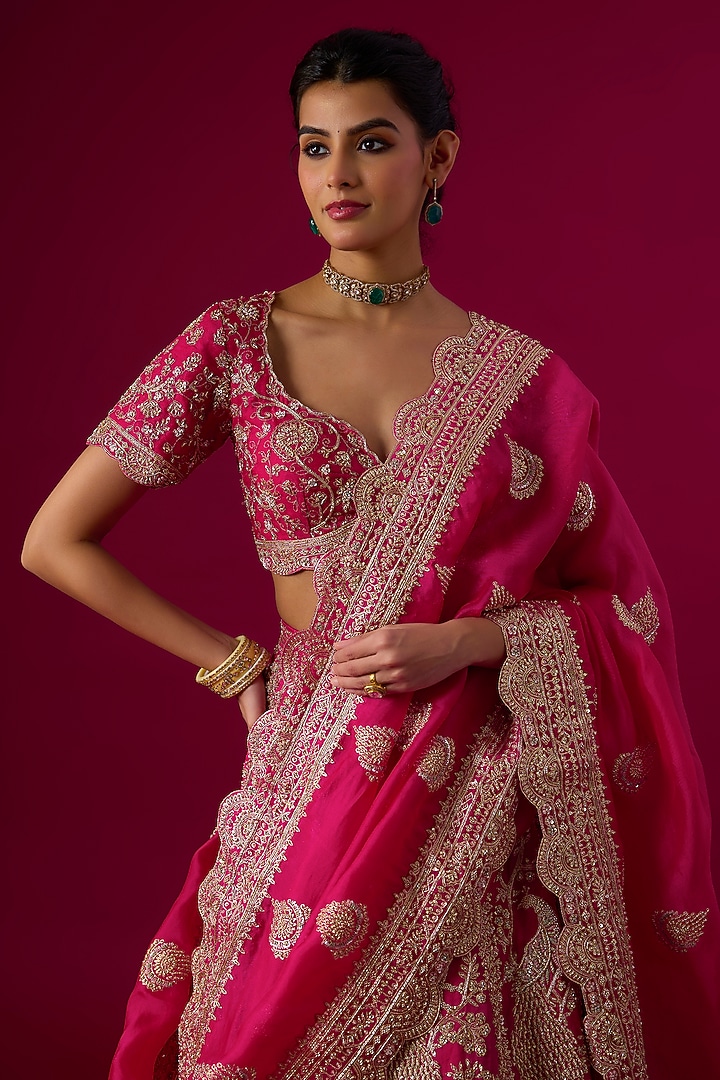 Pink Organza Zardosi Embroidered Bridal Lehenga Set by Vedant G at Pernia's Pop Up Shop