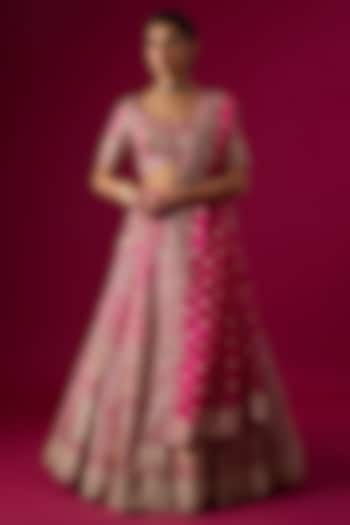 Pink Organza Zardosi & Zari Embroidered Bridal Lehenga Set by Vedant G at Pernia's Pop Up Shop