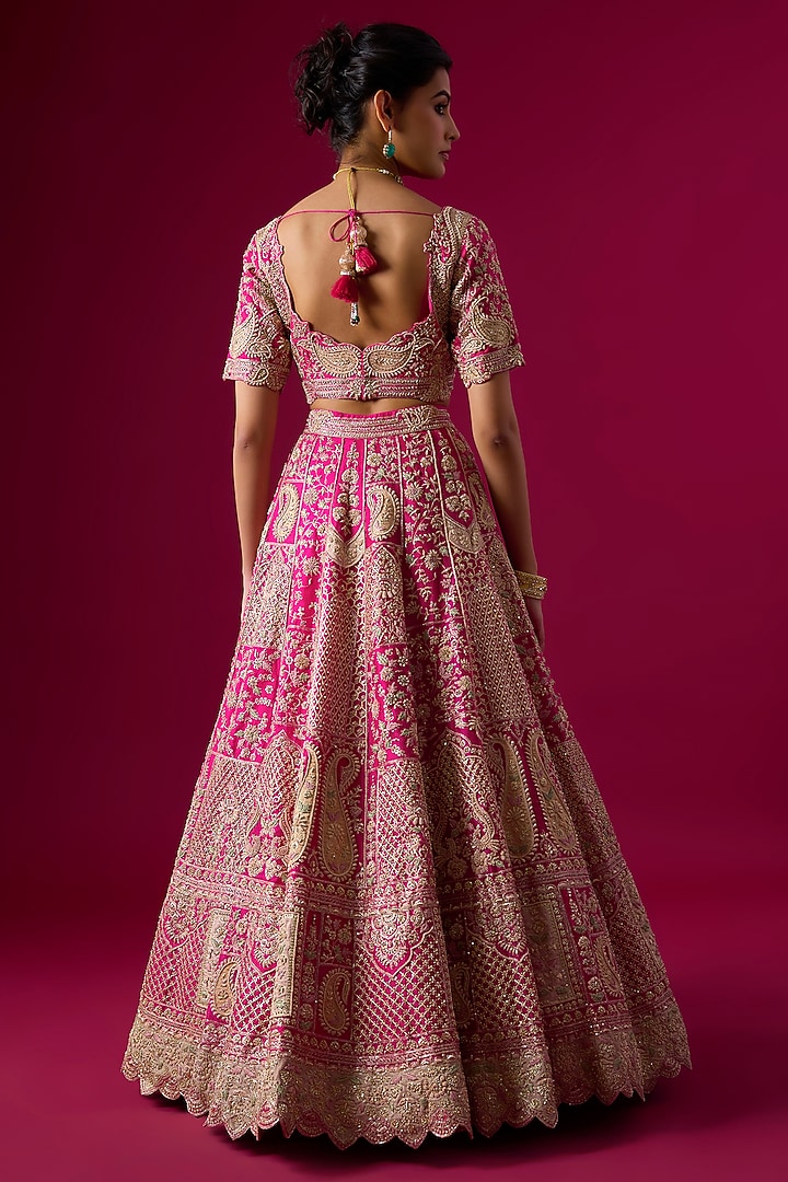 Pink Organza Zardosi & Zari Embroidered Bridal Lehenga Set by Vedant G at Pernia's Pop Up Shop