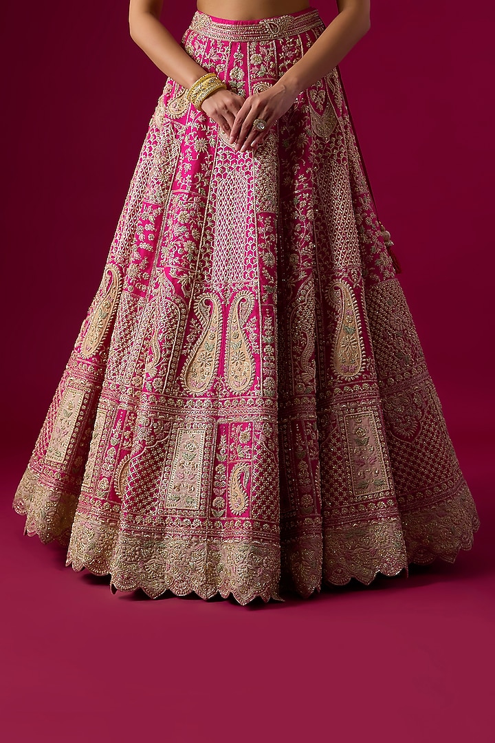 Pink Organza Zardosi & Zari Embroidered Bridal Lehenga Set by Vedant G at Pernia's Pop Up Shop