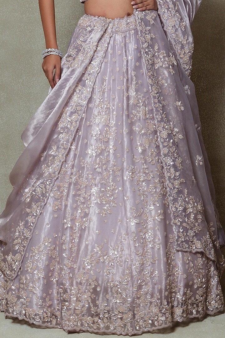 Lilac Tissue Sequins Embroidered Bridal Lehenga Set by Vedant G at Pernia's Pop Up Shop