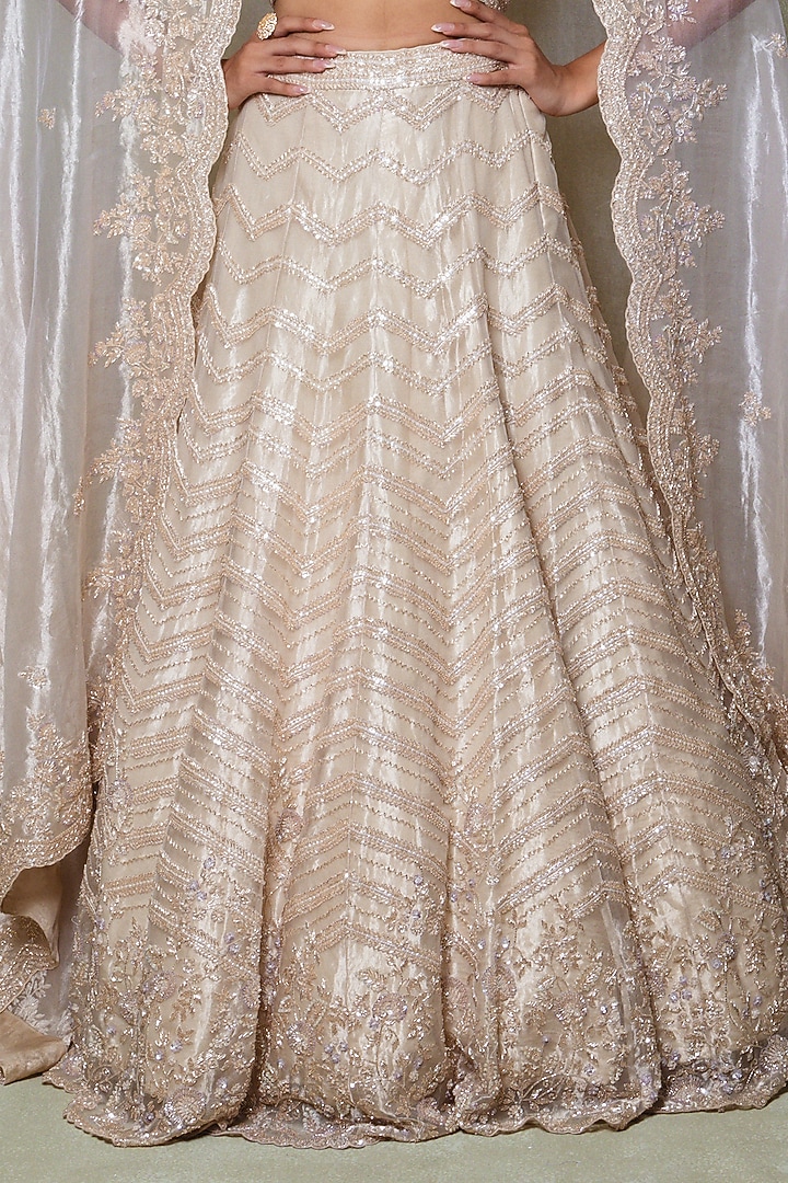 Champagne Tissue Sequins Embroidered Bridal Lehenga Set by Vedant G at Pernia's Pop Up Shop