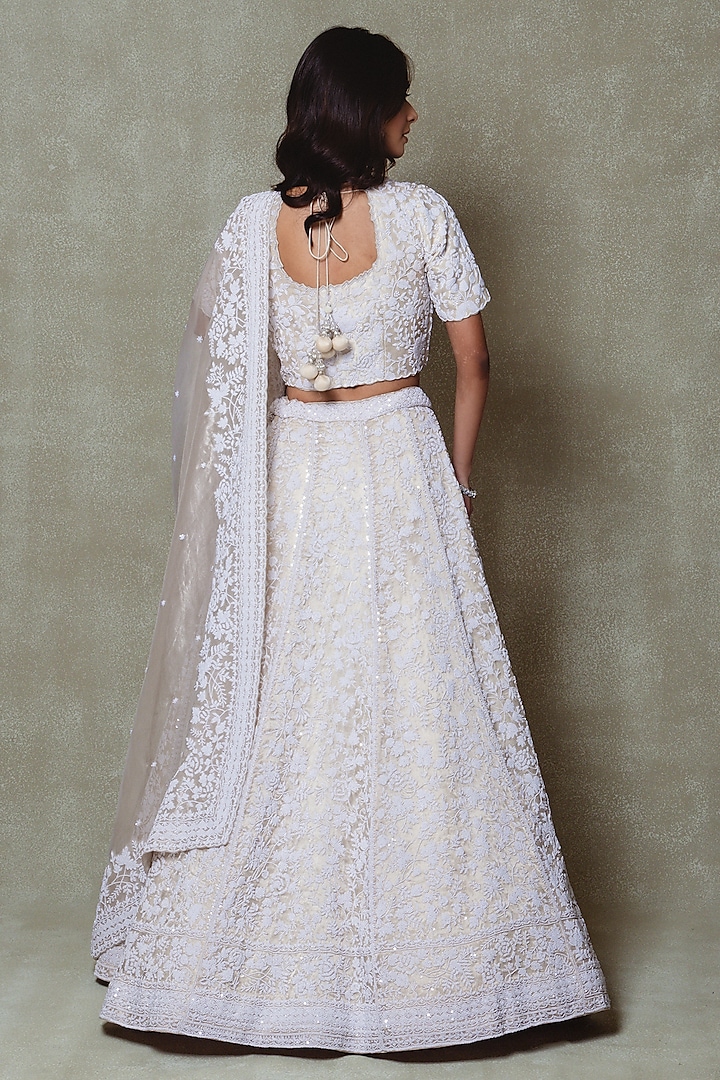 Champagne Tissue Pearl Embroidered Bridal Lehenga Set by Vedant G at Pernia's Pop Up Shop