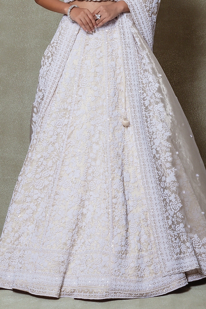 Champagne Tissue Pearl Embroidered Bridal Lehenga Set by Vedant G at Pernia's Pop Up Shop