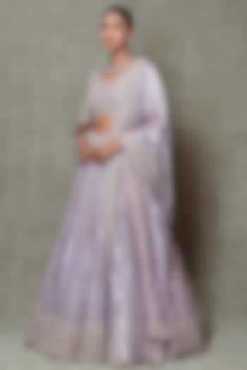 Lilac Tissue Sequins Embroidered Bridal Lehenga Set by Vedant G at Pernia's Pop Up Shop