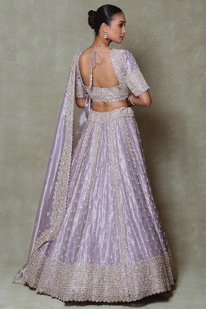 Lilac Tissue Sequins Embroidered Bridal Lehenga Set by Vedant G at Pernia's Pop Up Shop