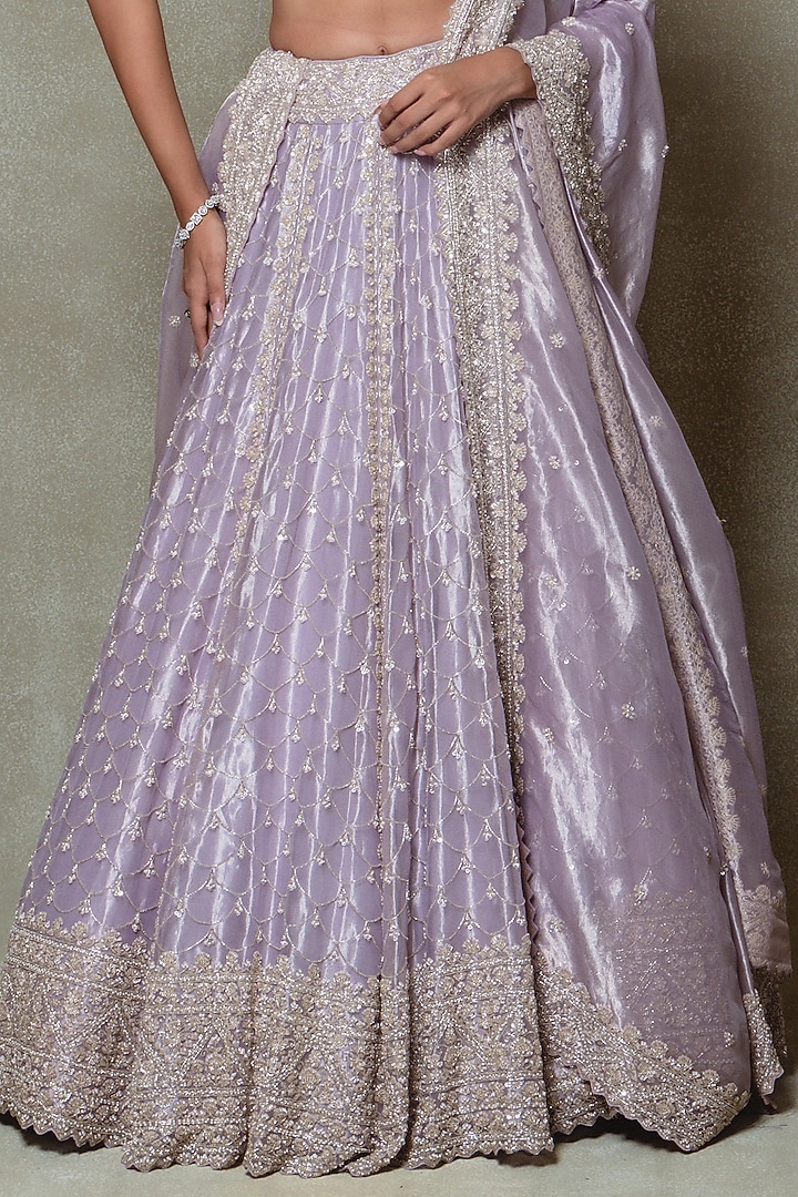 Lilac Tissue Sequins Embroidered Bridal Lehenga Set by Vedant G at Pernia's Pop Up Shop