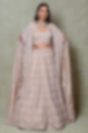 Peach Tissue Sequins Embroidered Bridal Lehenga Set by Vedant G at Pernia's Pop Up Shop