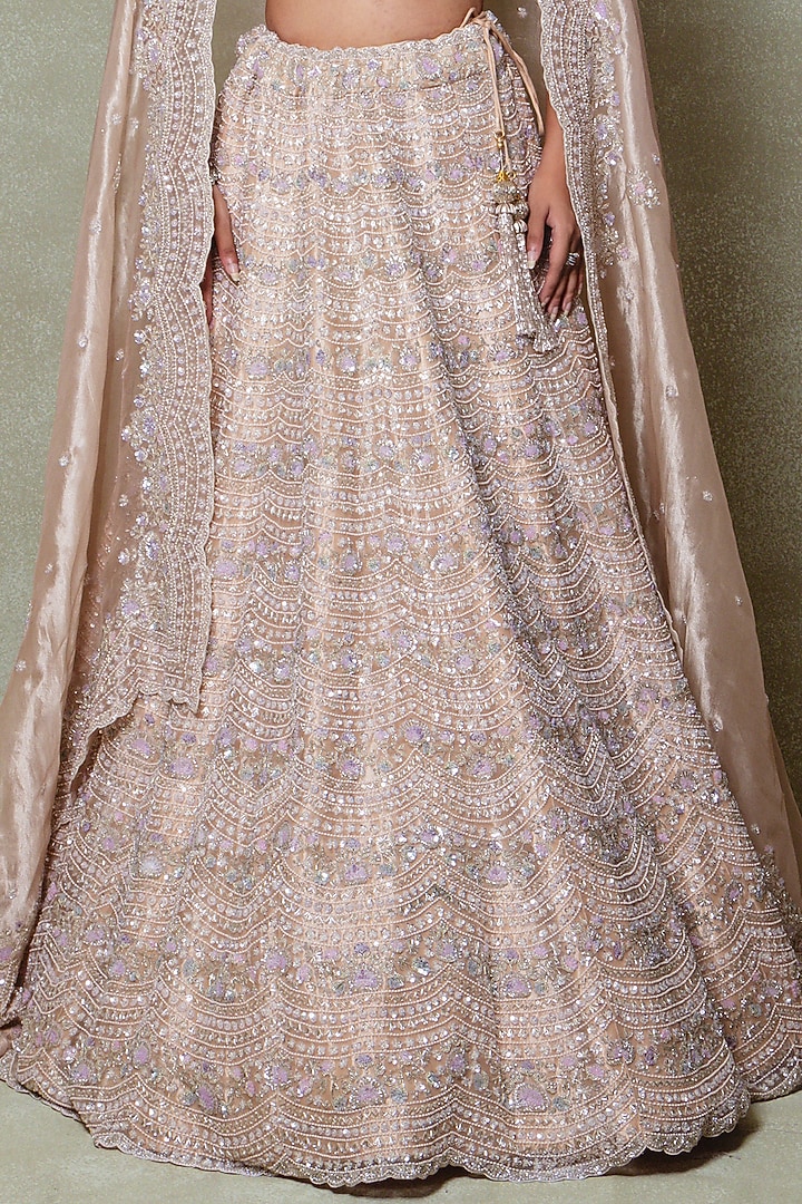Peach Tissue Sequins Embroidered Bridal Lehenga Set by Vedant G at Pernia's Pop Up Shop