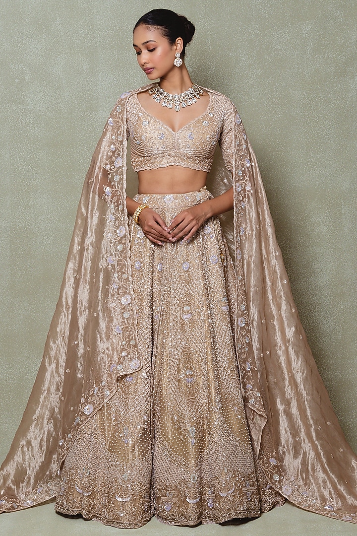 Brown Tissue Sequins Embroidered Bridal lehenga for 22 Lehenga Set by Vedant G at Pernia's Pop Up Shop
