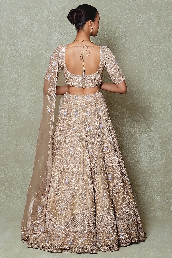 Brown Tissue Sequins Embroidered Bridal Lehenga Set by Vedant G at Pernia's Pop Up Shop