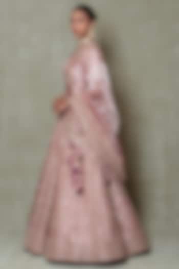 Rose Pink Tissue Zardosi Embroidered Bridal Lehenga Set by Vedant G at Pernia's Pop Up Shop