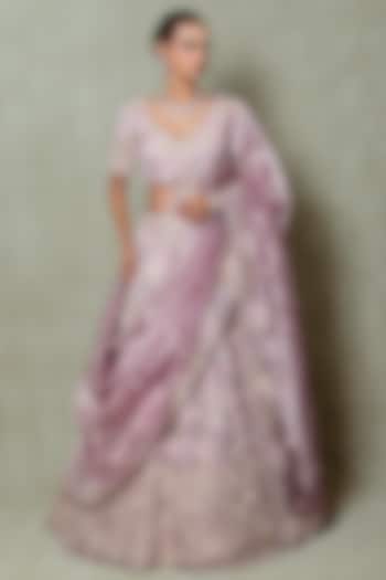 Lavender Tissue Thread & Sequins Embroidered Bridal Lehenga Set by Vedant G at Pernia's Pop Up Shop