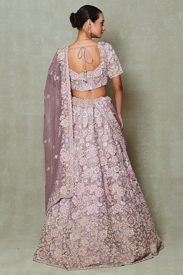 Lavender Tissue Thread & Sequins Embroidered Bridal Lehenga Set by Vedant G at Pernia's Pop Up Shop