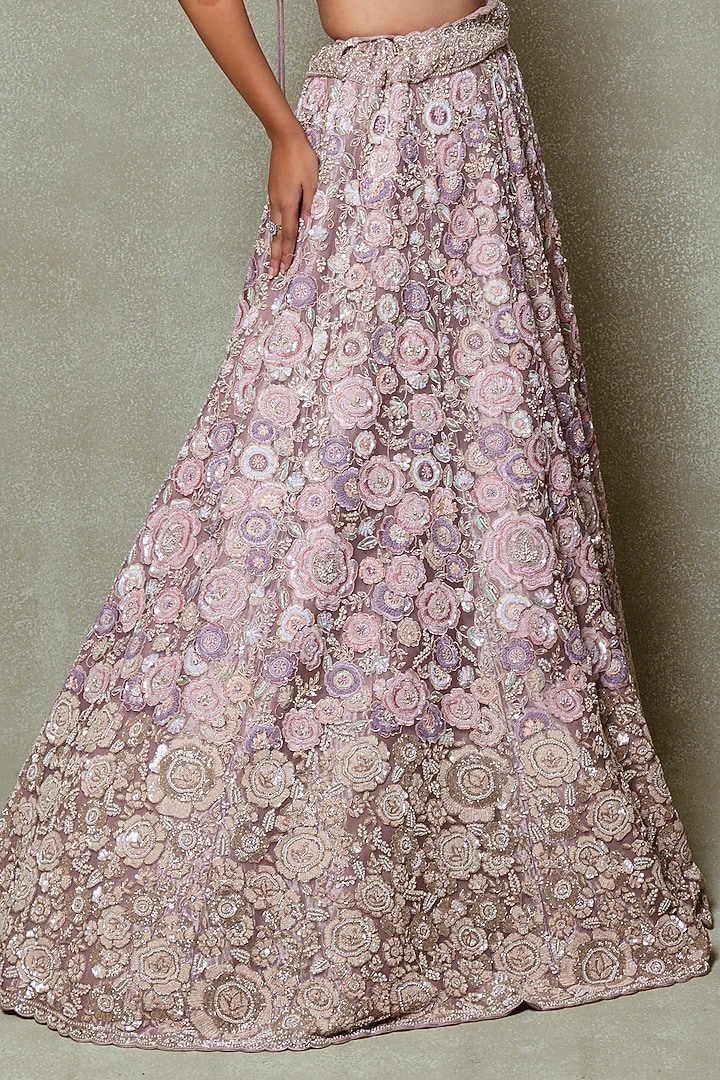Lavender Tissue Thread & Sequins Embroidered Bridal Lehenga Set by Vedant G at Pernia's Pop Up Shop