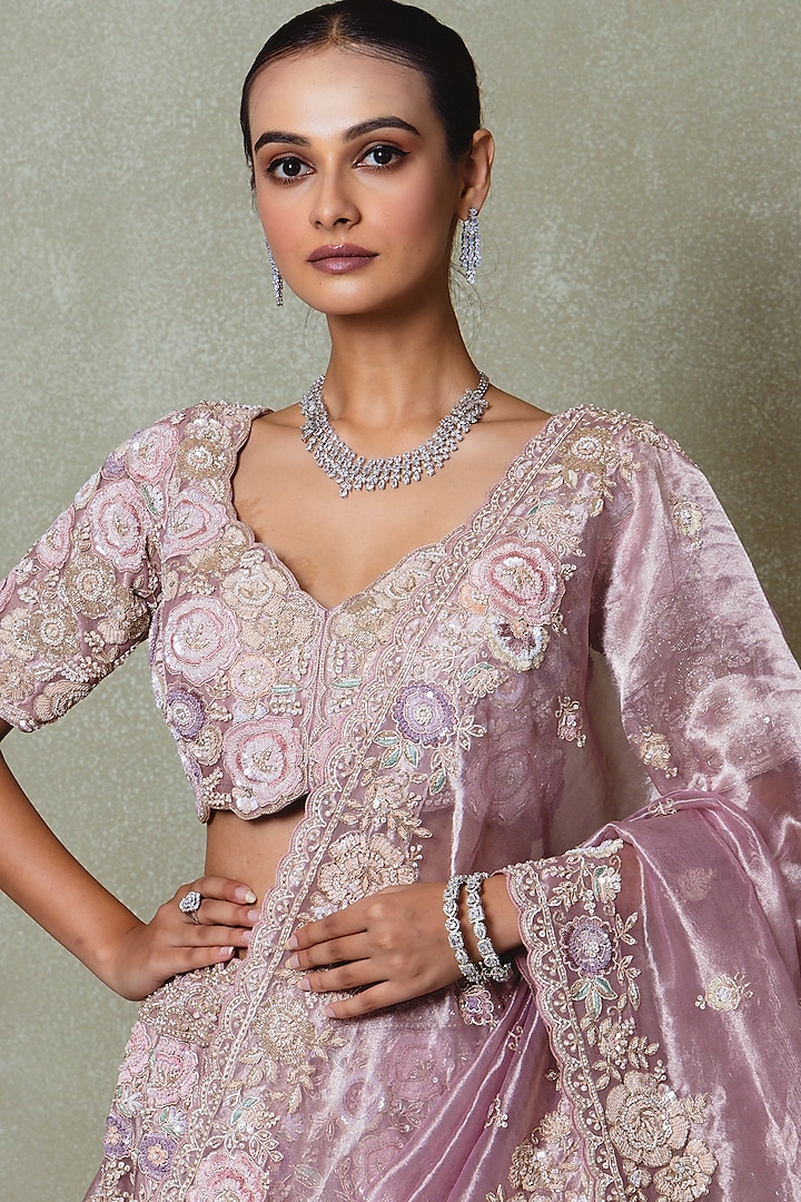 Lavender Tissue Thread & Sequins Embroidered Bridal Lehenga Set by Vedant G at Pernia's Pop Up Shop