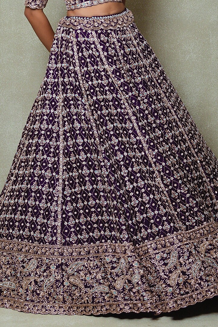 Purple Organza Zardozi Embroidered Bridal Lehenga Set by Vedant G at Pernia's Pop Up Shop