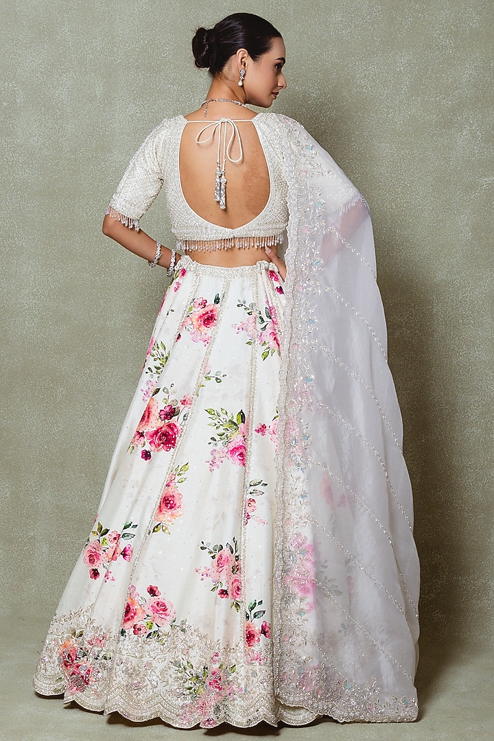 Ivory Silk Sequins Embroidered & Printed Wedding Lehenga Set by Vedant G at Pernia's Pop Up Shop