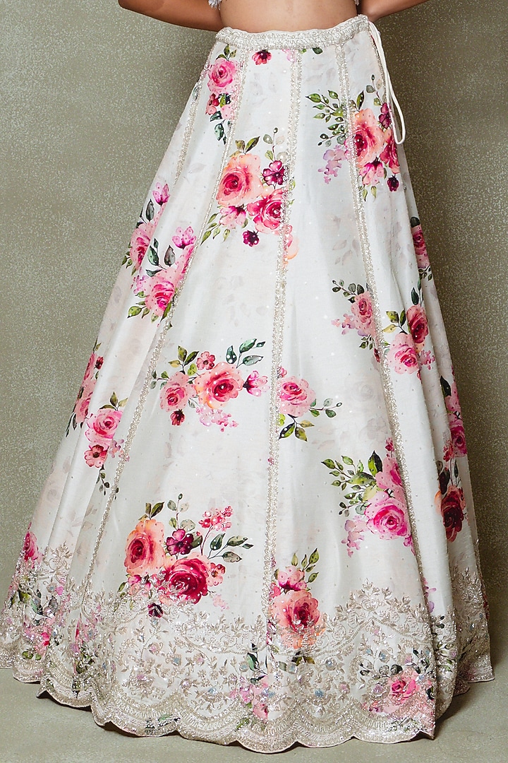 Ivory Silk Sequins Embroidered & Printed Wedding Lehenga Set by Vedant G at Pernia's Pop Up Shop