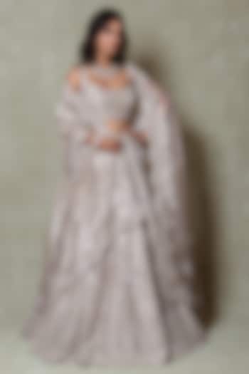 Grey Tissue Sequins Embroidered Bridal Lehenga Set by Vedant G at Pernia's Pop Up Shop