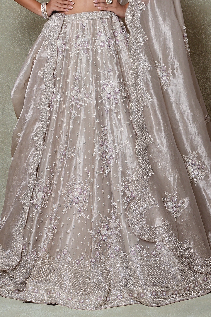 Grey Tissue Sequins Embroidered Bridal Lehenga Set by Vedant G at Pernia's Pop Up Shop