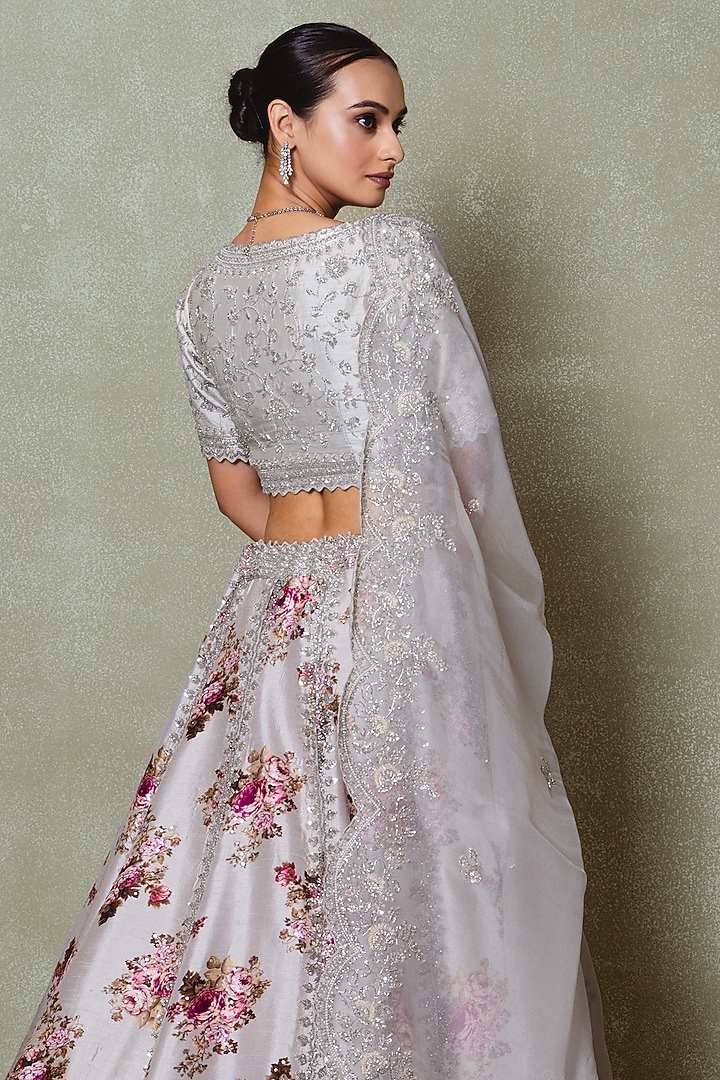 Grey Silk Sequins Embroidered & Printed Wedding Lehenga Set by Vedant G at Pernia's Pop Up Shop